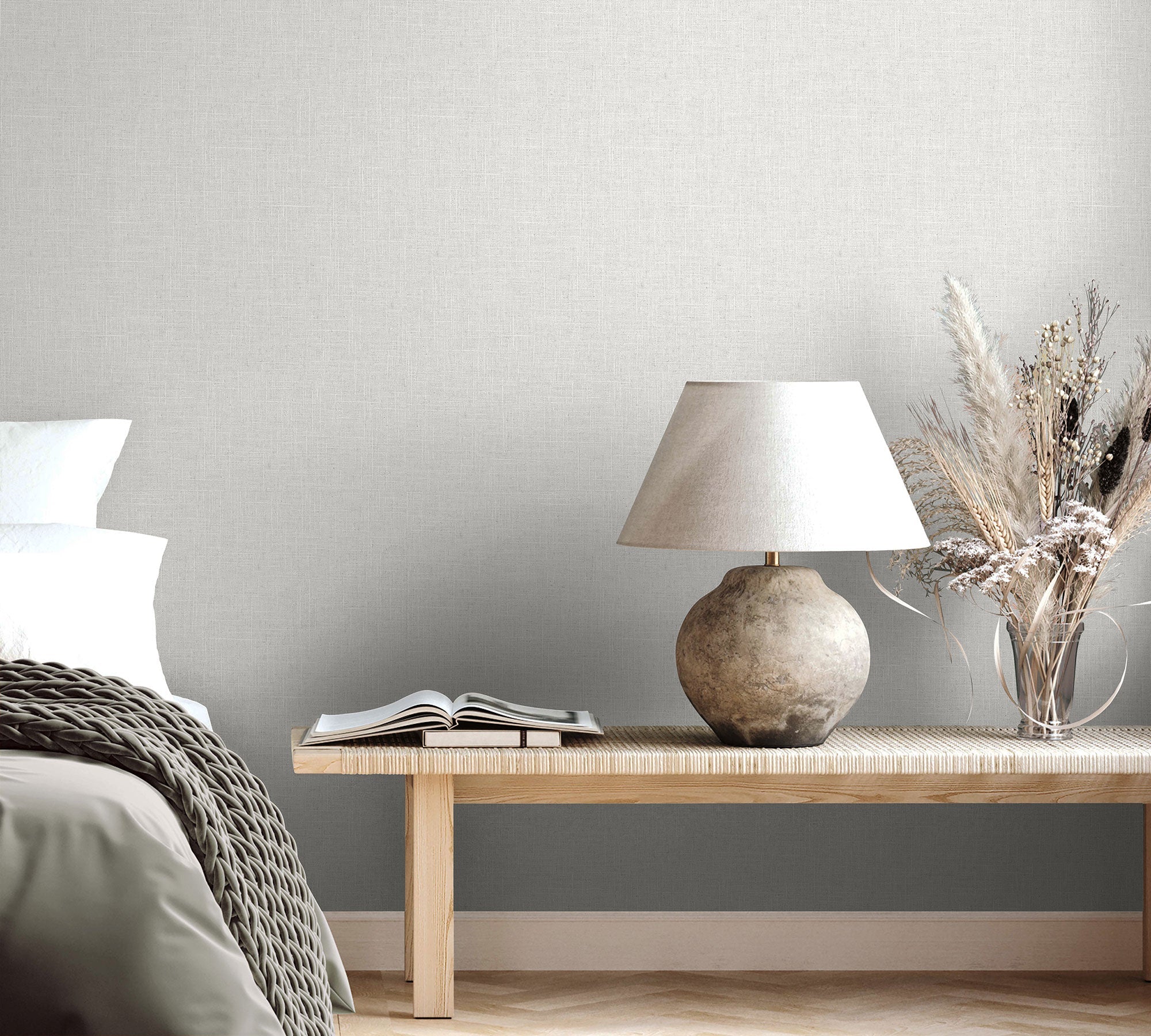 Uni Grey Boho Fine Linen Wallpaper by Galerie