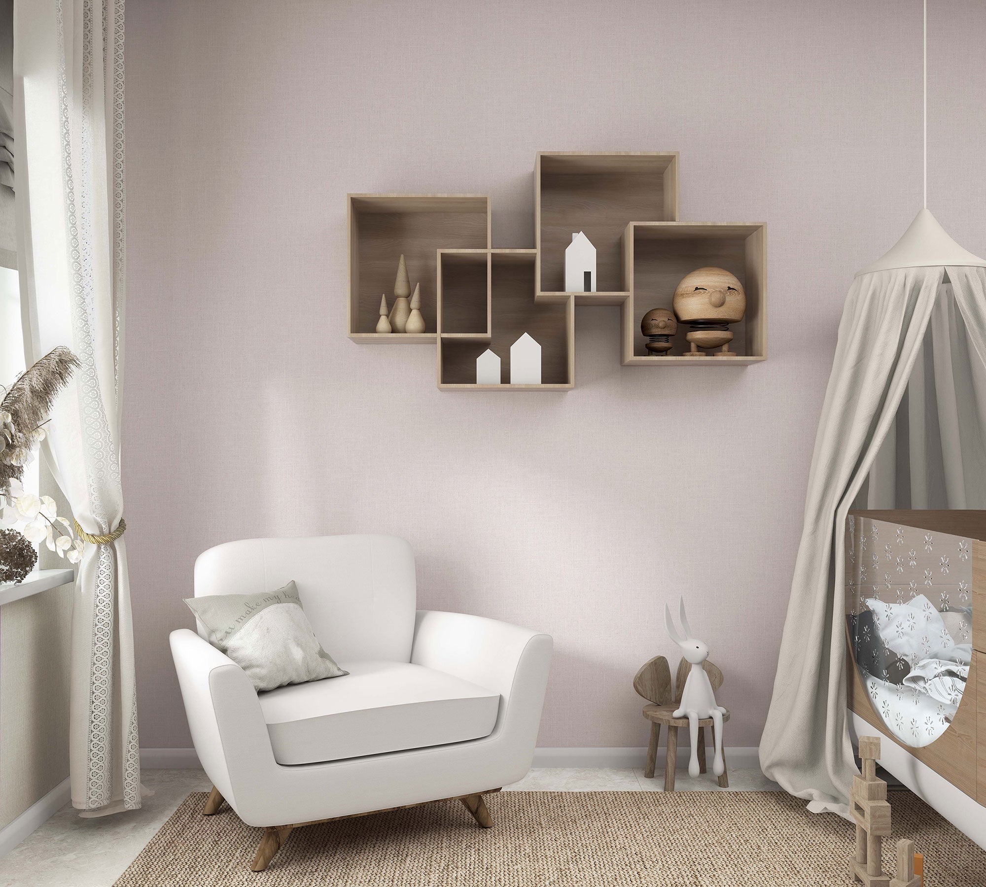 Uni Pink Boho Fine Linen Wallpaper by Galerie