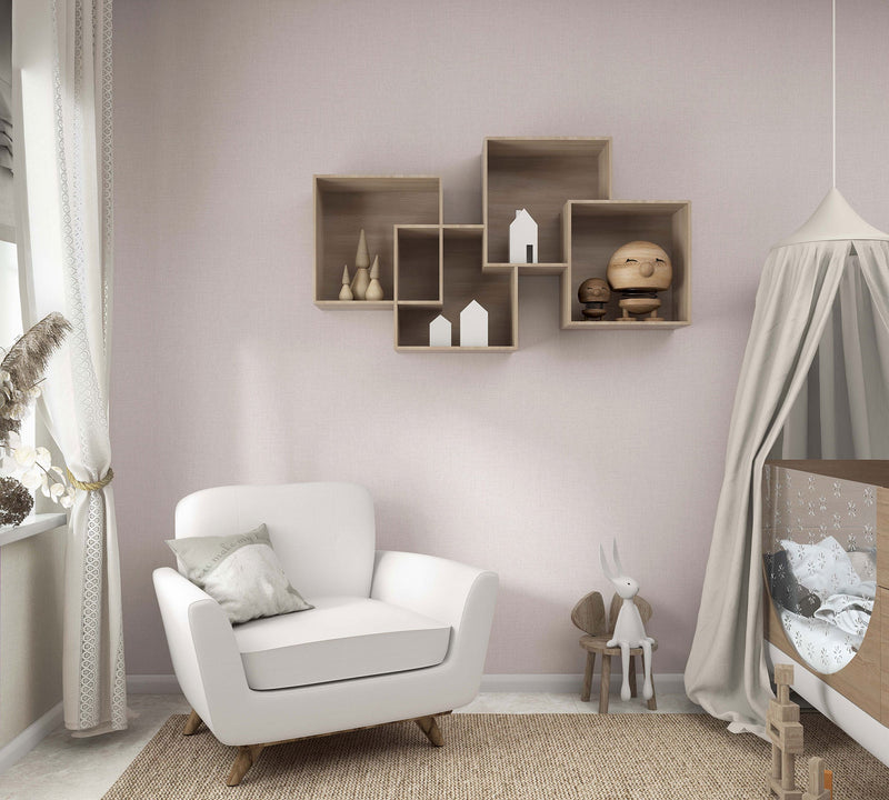 Uni Pink Boho Fine Linen Wallpaper by Galerie