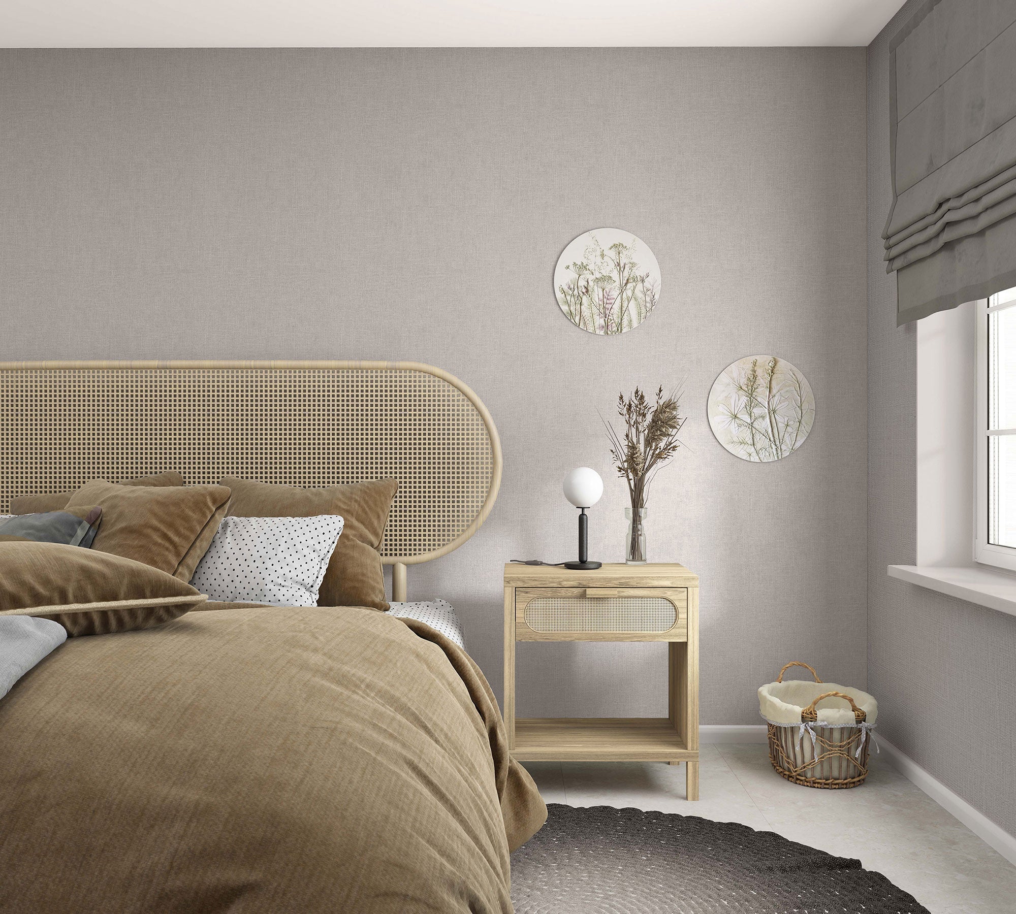 Uni Brown Boho Fine Linen Wallpaper by Galerie
