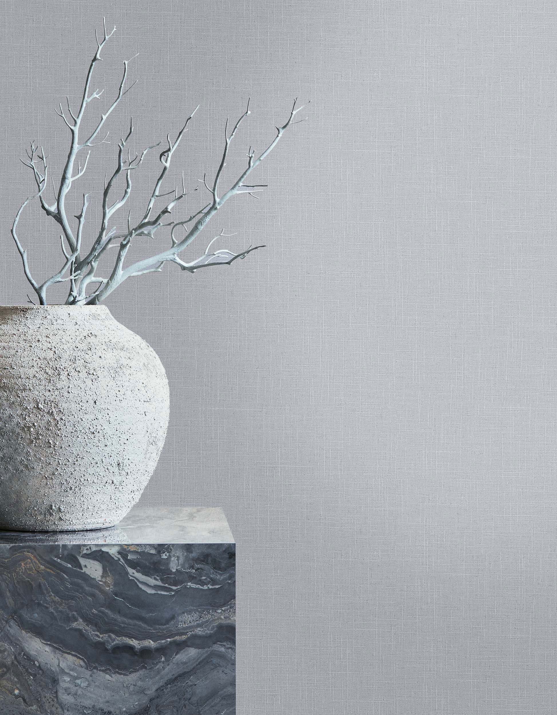 Uni Grey Boho Fine Linen Wallpaper by Galerie