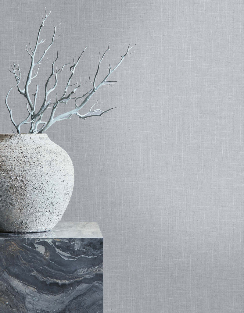 Uni Grey Boho Fine Linen Wallpaper by Galerie