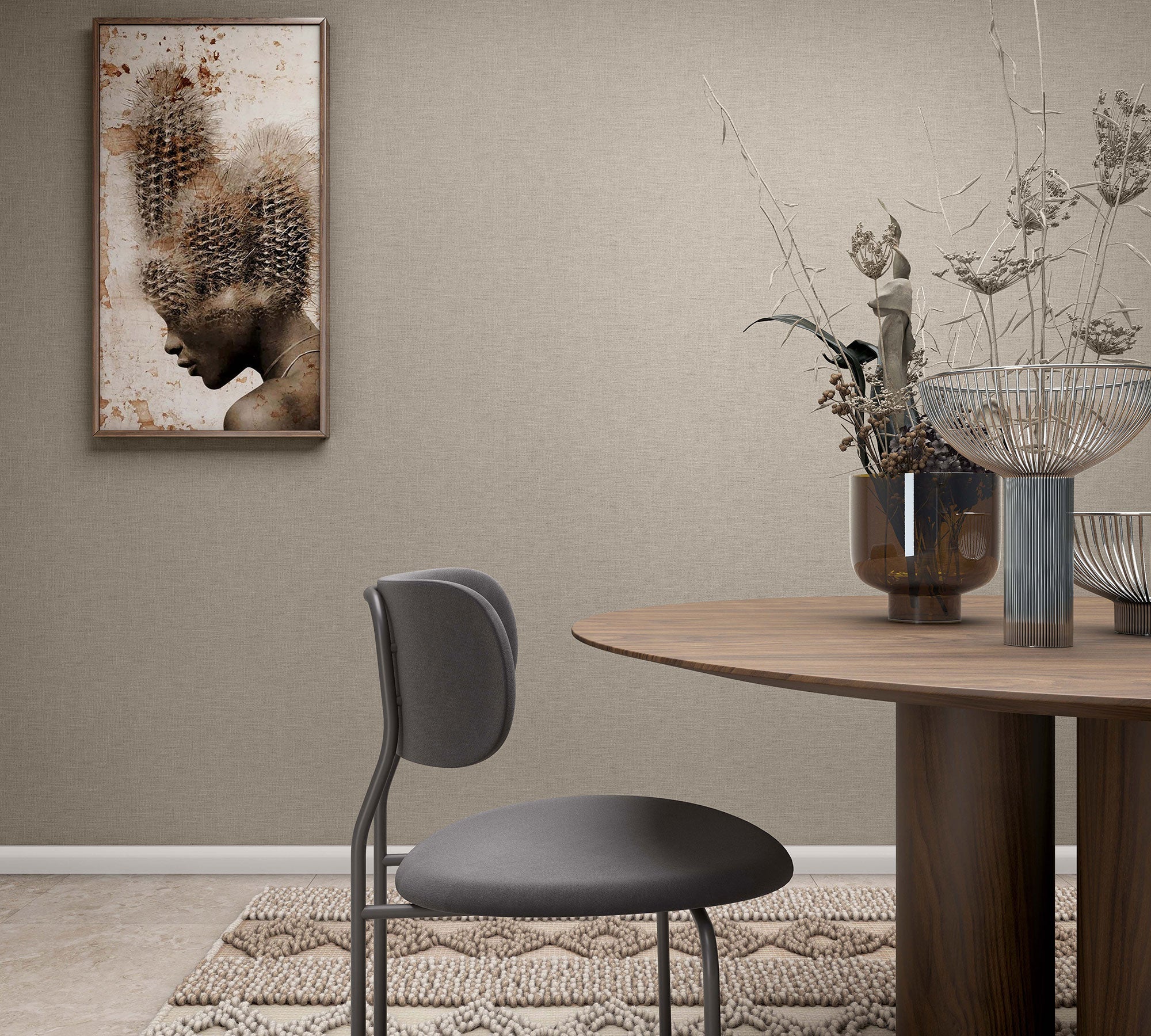 Uni Brown Boho Fine Linen Wallpaper by Galerie