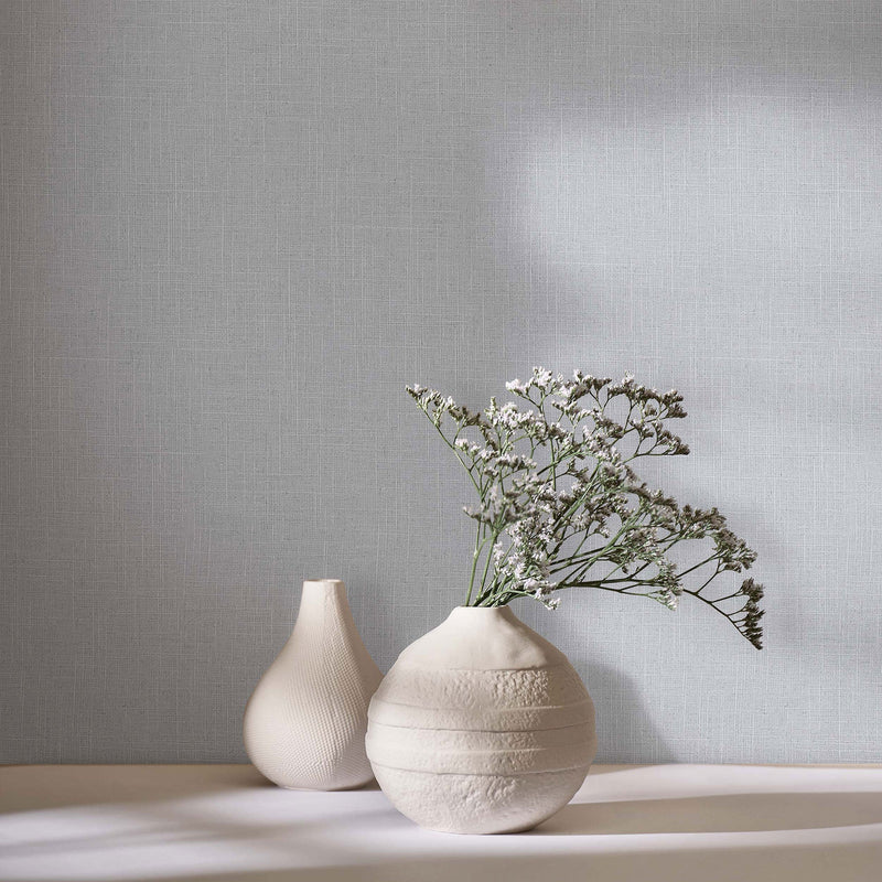 Uni Grey Boho Fine Linen Wallpaper by Galerie