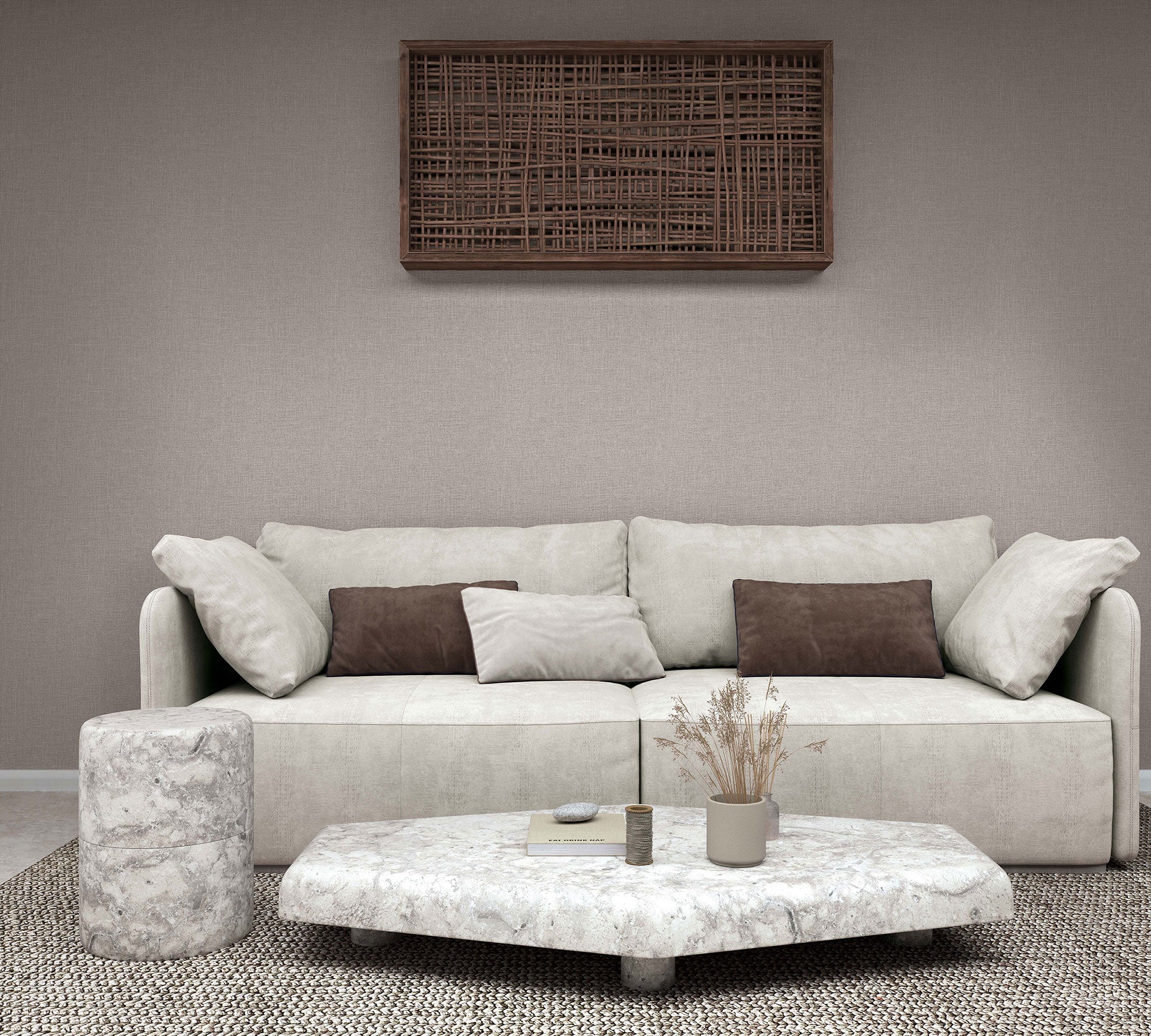 Uni Brown Boho Fine Linen Wallpaper by Galerie