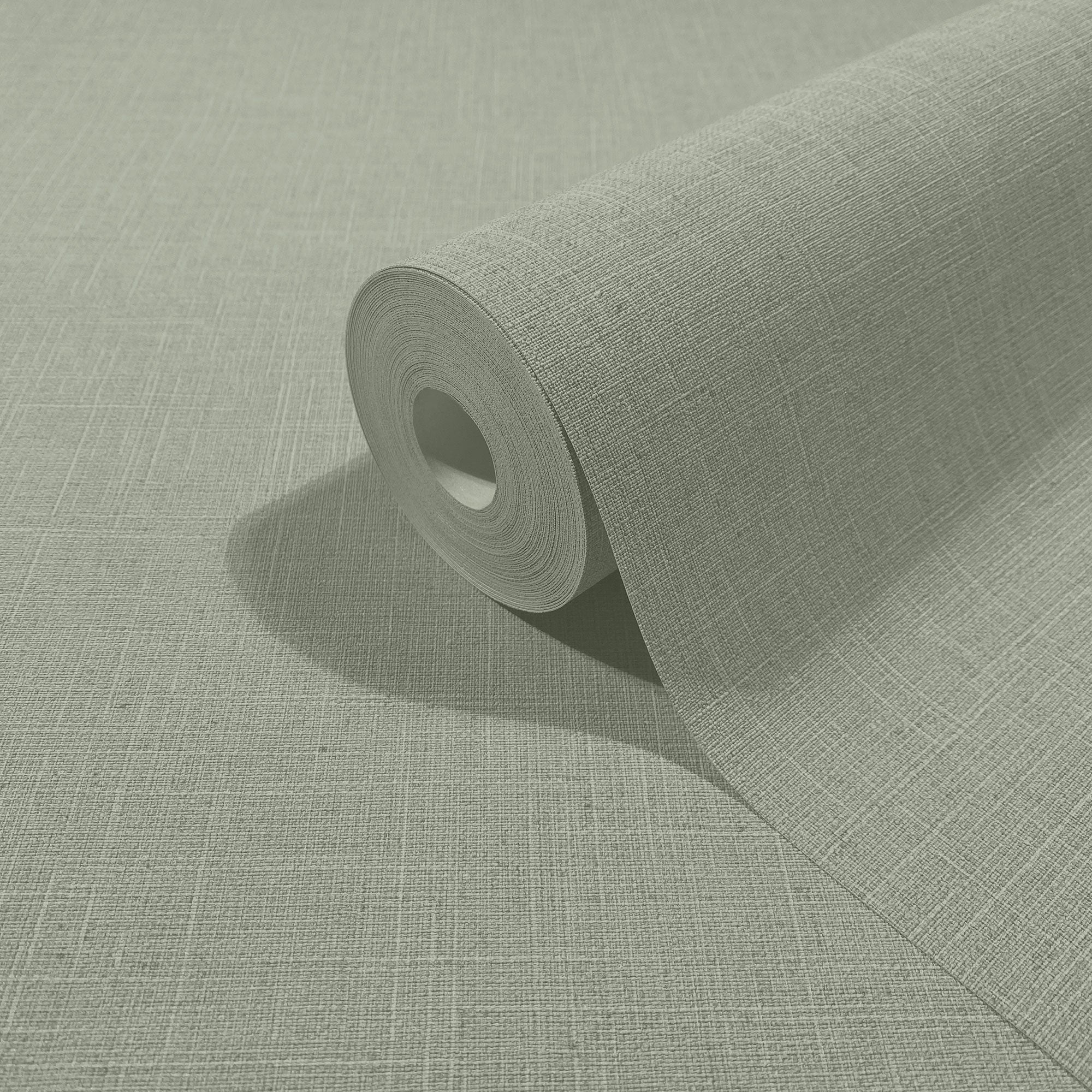 Uni Green Boho Fine Linen Wallpaper by Galerie