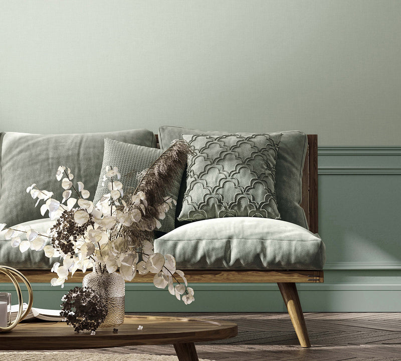 Uni Green Boho Fine Linen Wallpaper by Galerie