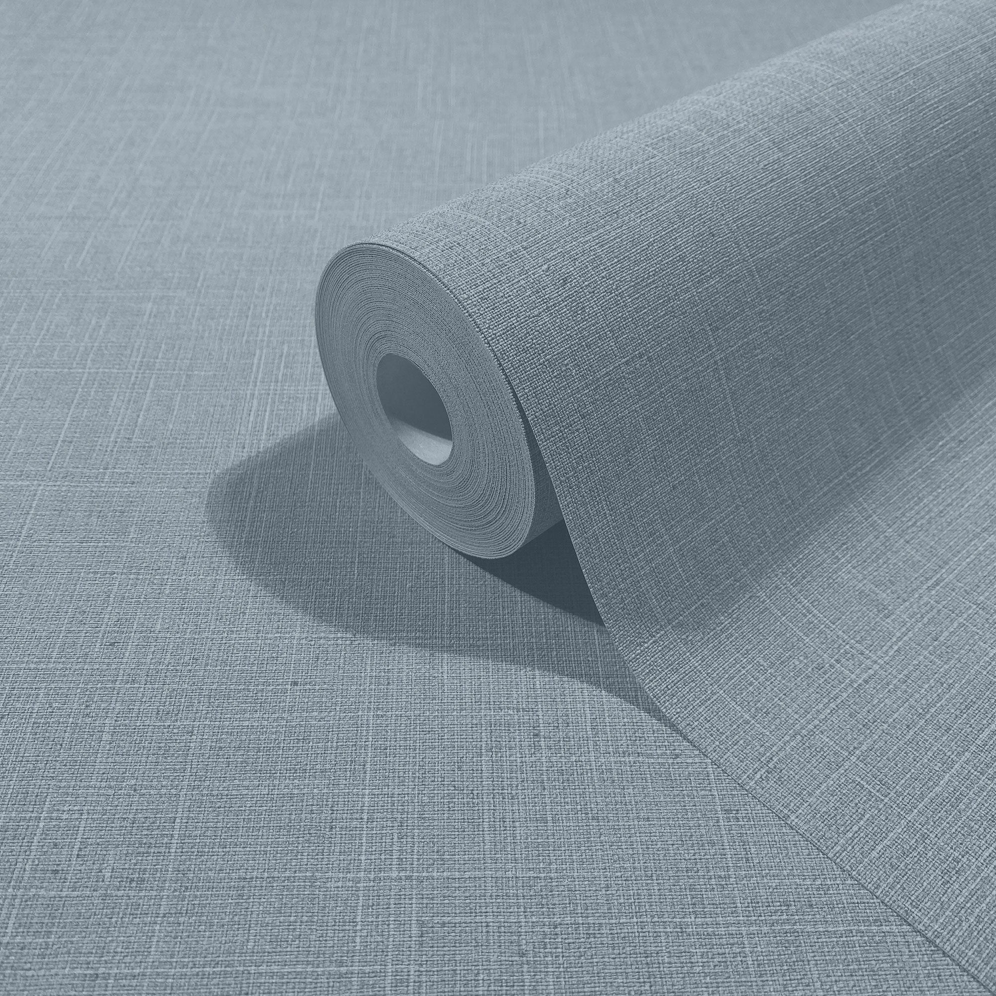 Uni Blue Boho Fine Linen Wallpaper by Galerie