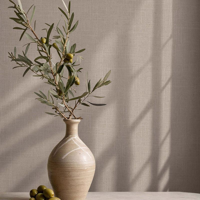 Uni Brown Boho Fine Linen Wallpaper by Galerie