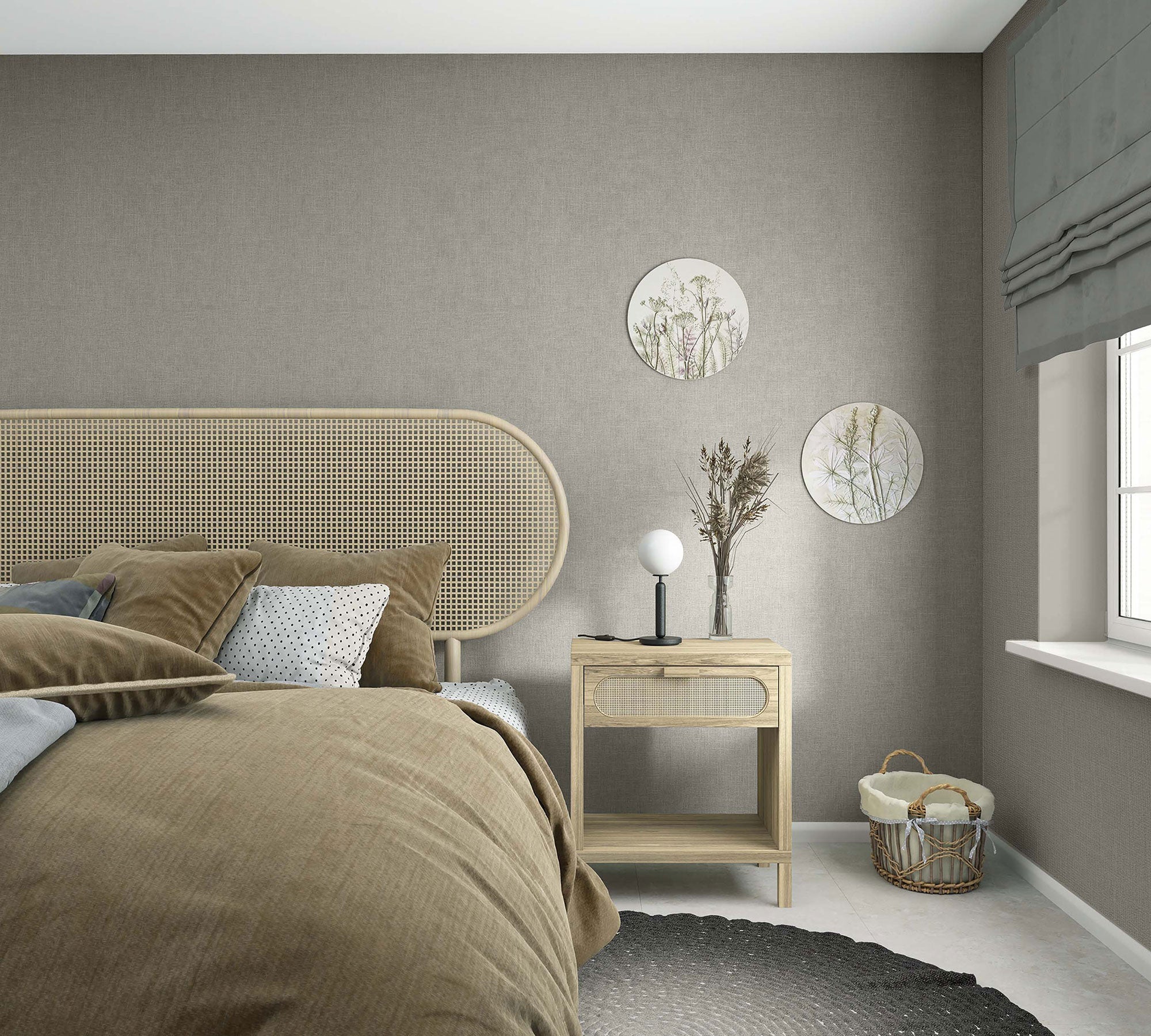 Uni Green & Brown Boho Fine Linen Wallpaper by Galerie
