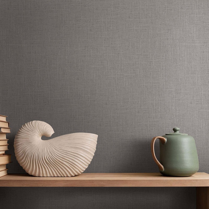 Uni Grey & Brown Boho Fine Linen Wallpaper by Galerie