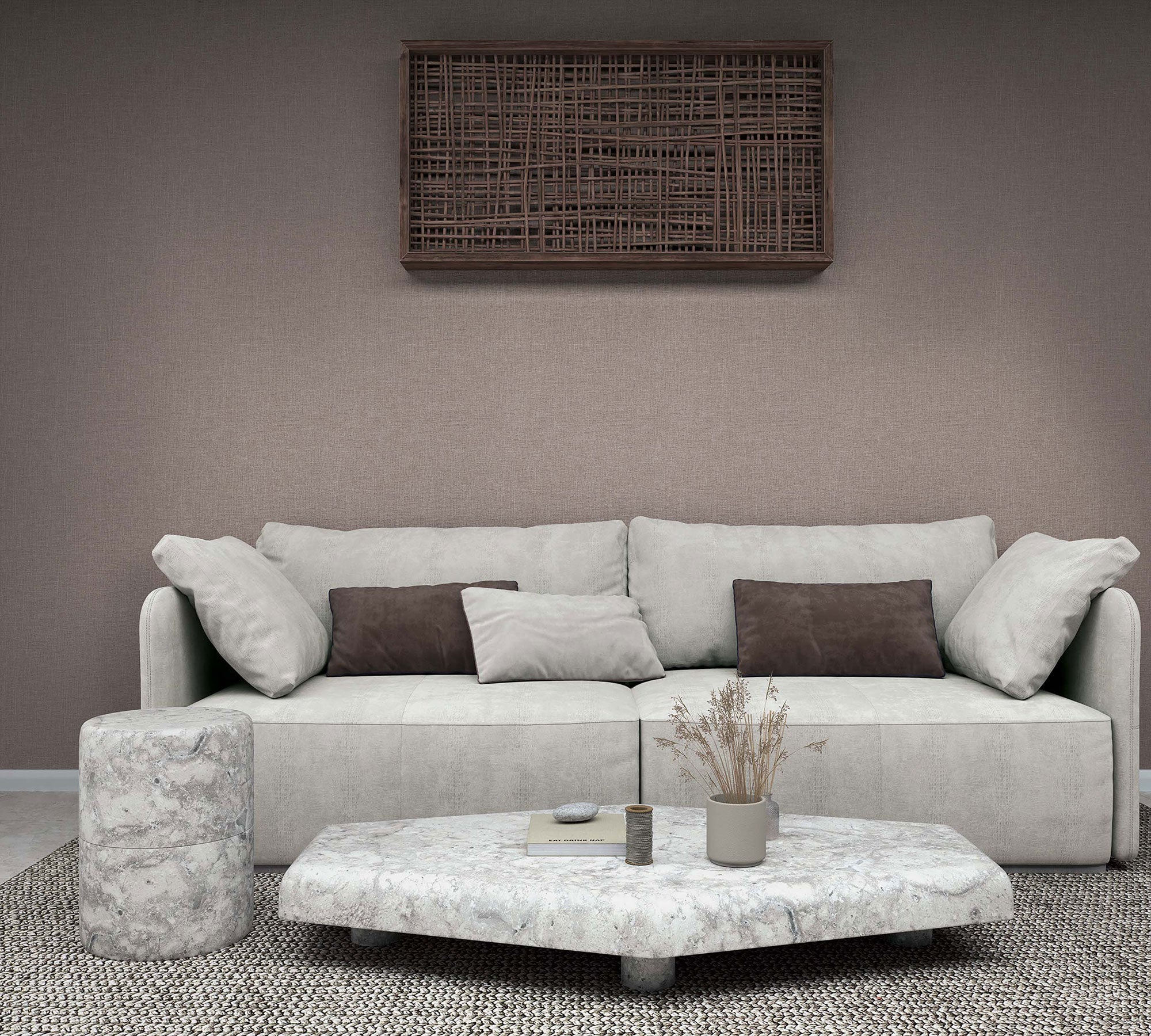 Uni Brown Boho Fine Linen Wallpaper by Galerie
