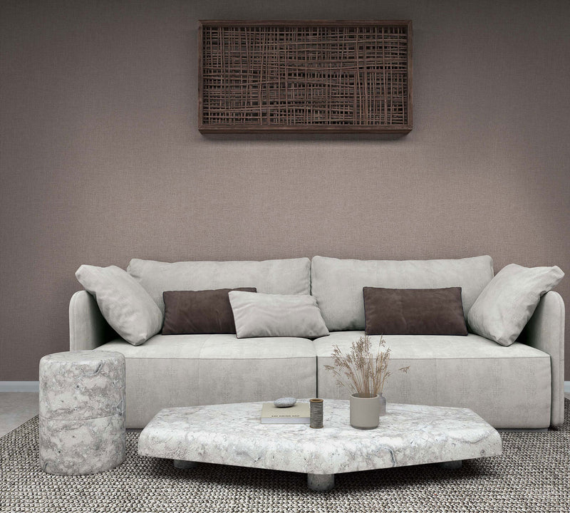 Uni Brown Boho Fine Linen Wallpaper by Galerie