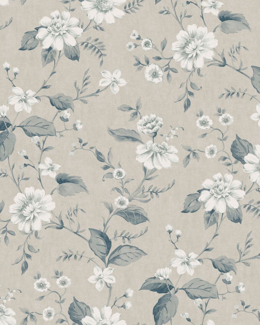 3576 Laura´s Cottage Light Beige and Blue Cottage Garden Wallpaper by Boråstapeter