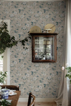 3576 Laura´s Cottage Light Beige and Blue Cottage Garden Wallpaper by Boråstapeter