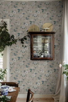 3576 Laura´s Cottage Light Beige and Blue Cottage Garden Wallpaper by Boråstapeter
