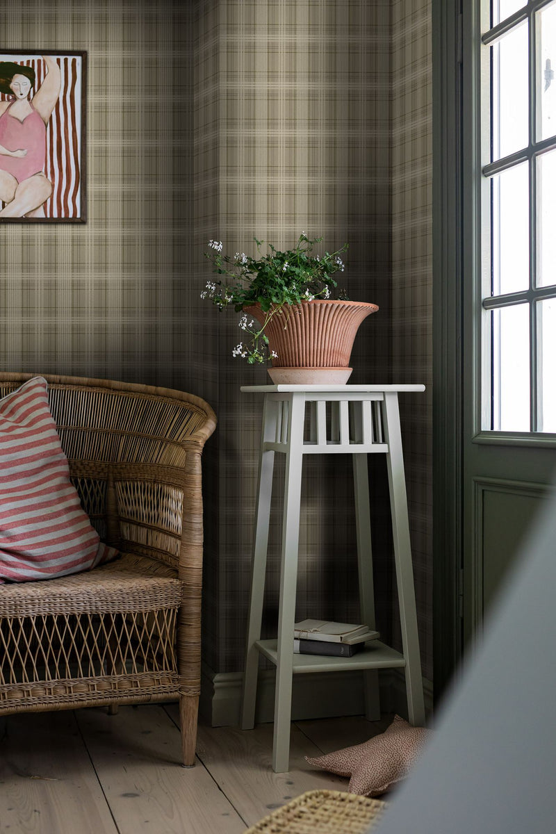 3577 Tailor´s Tweed Dark Green Cottage Garden Wallpaper by Boråstapeter