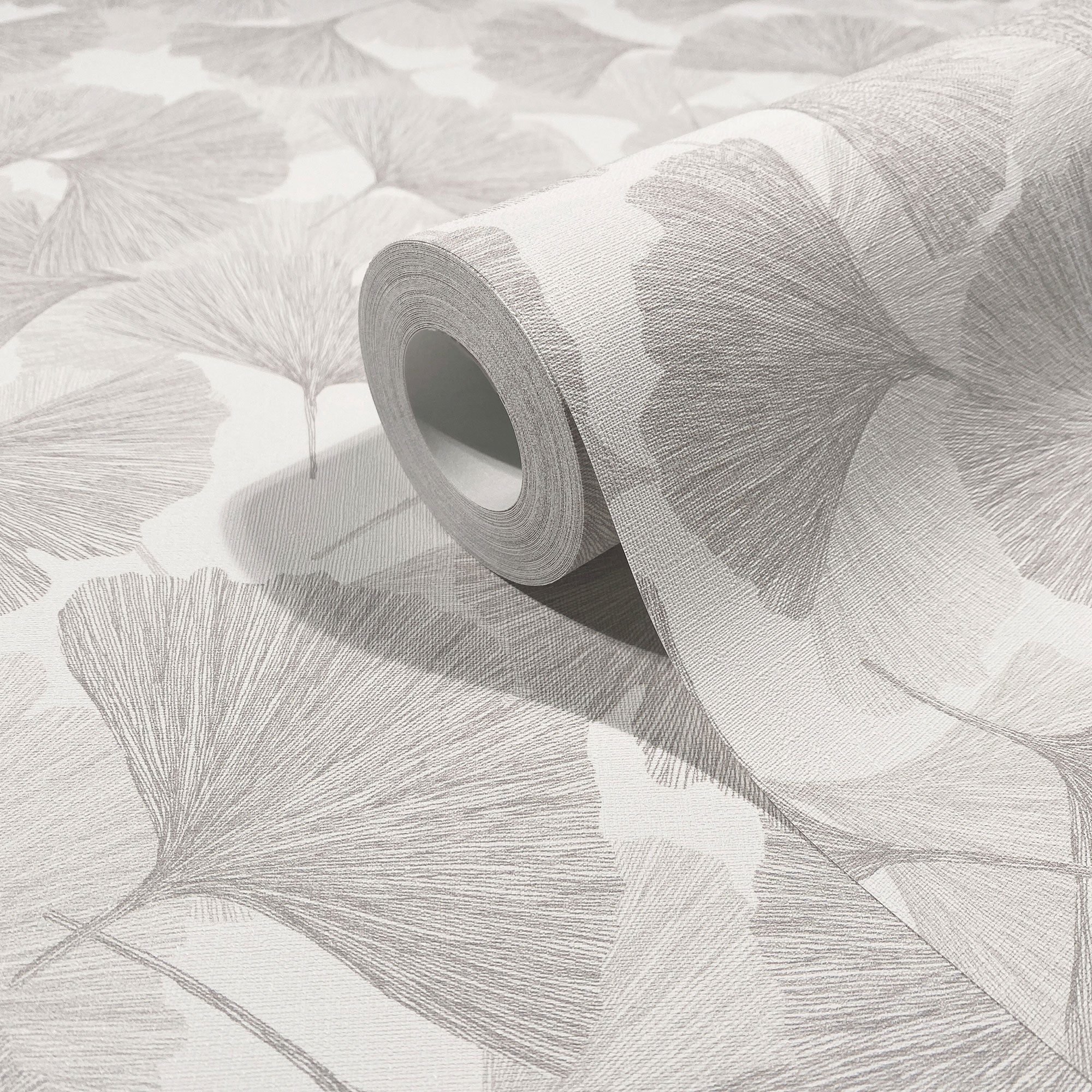 Floral Grey & White Boho Fine Linen Wallpaper by Galerie
