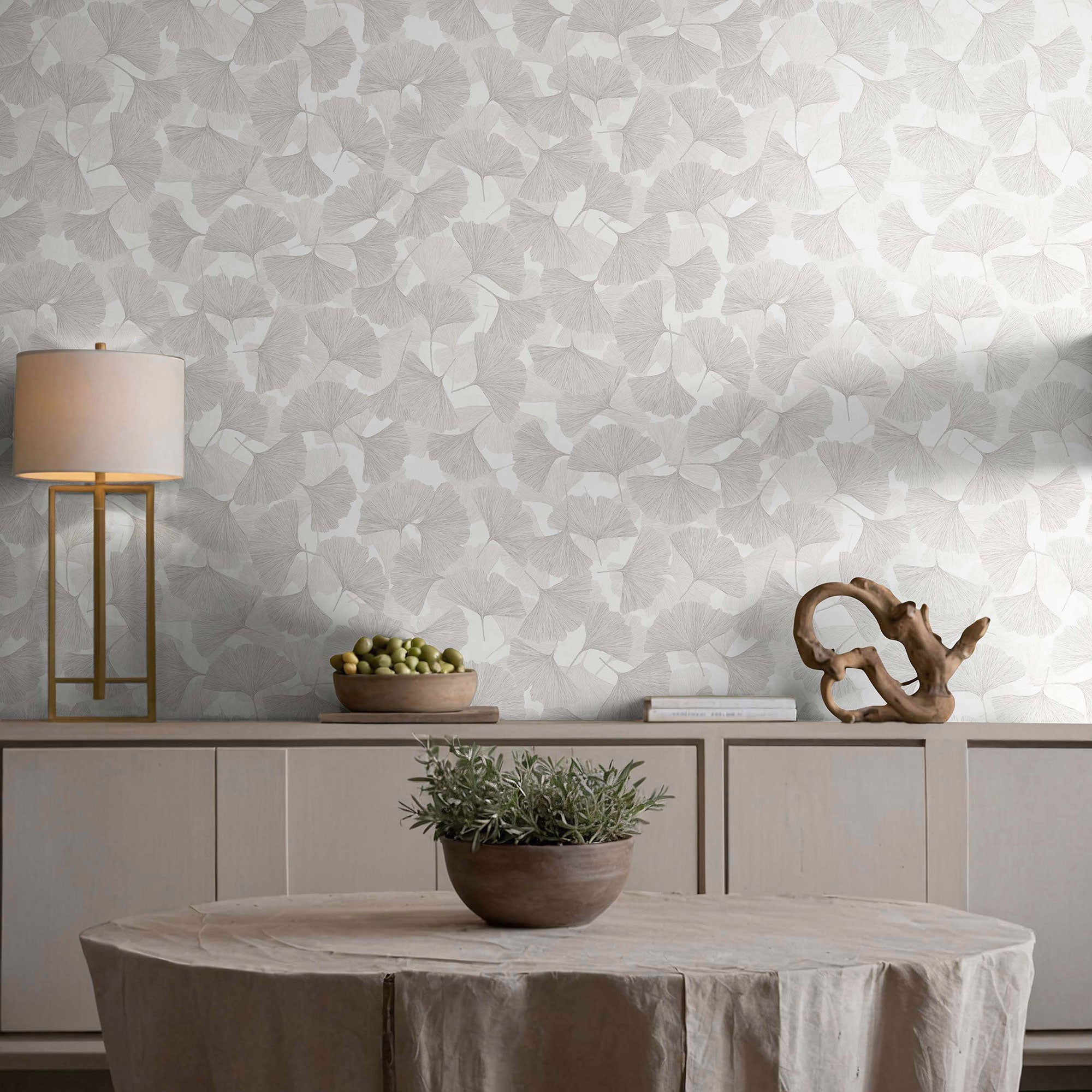 Floral Grey & White Boho Fine Linen Wallpaper by Galerie