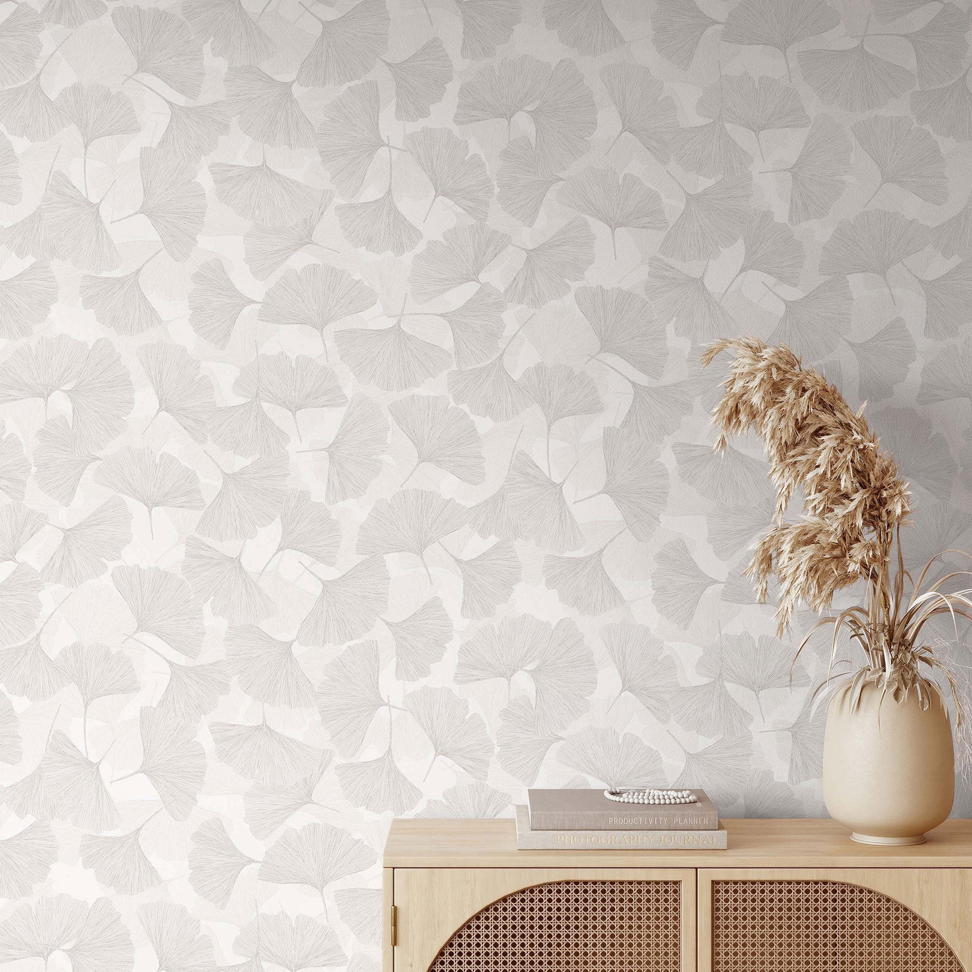 Floral Grey & Beige Boho Fine Linen Wallpaper by Galerie