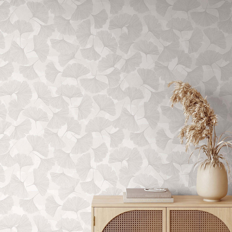 Floral Grey & Beige Boho Fine Linen Wallpaper by Galerie