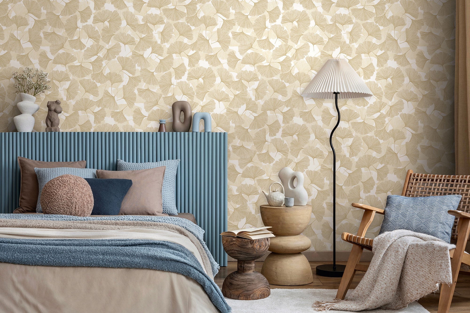 Floral Beige Boho Fine Linen Wallpaper by Galerie