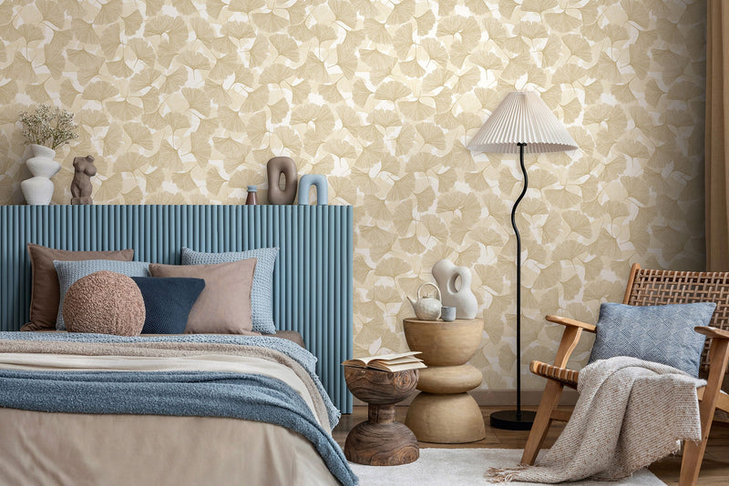 Floral Beige Boho Fine Linen Wallpaper by Galerie