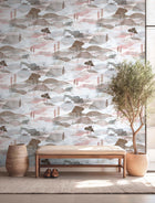Graphically Blue & Red Boho Fine Linen Wallpaper by Galerie