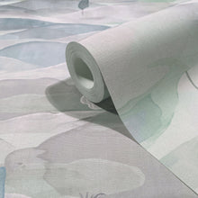 Graphically White, Green & Blue Boho Fine Linen Wallpaper by Galerie