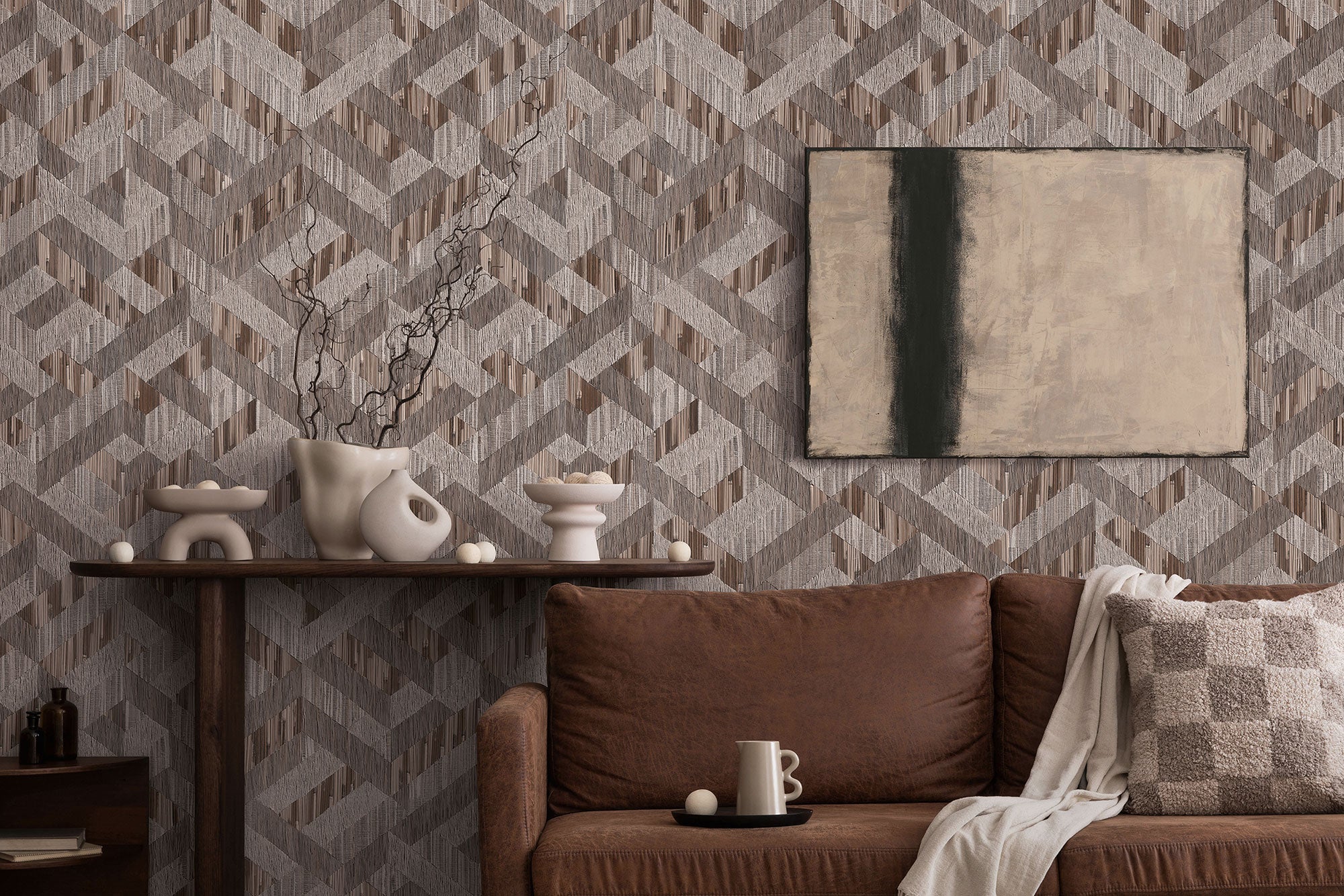 Holzoptik Brown Boho Fine Linen Wallpaper by Galerie