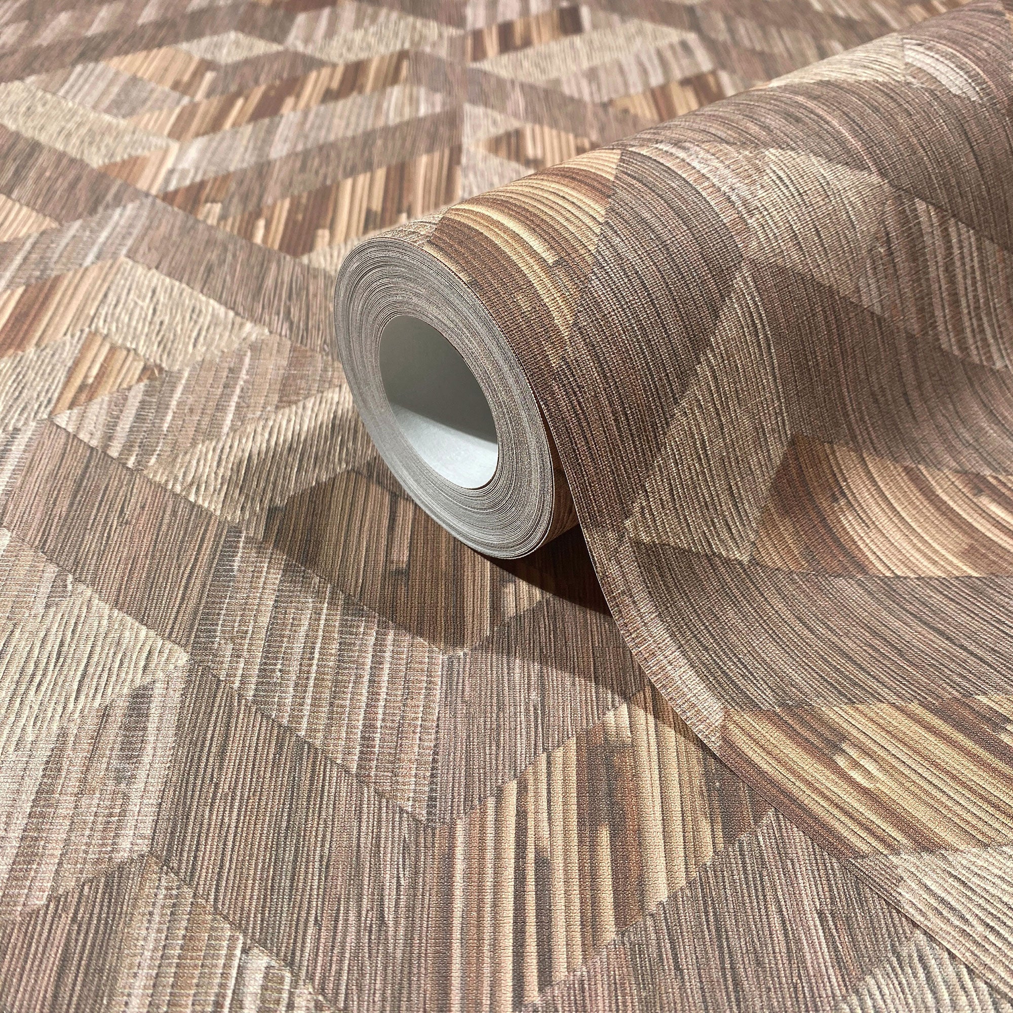 Holzoptik Beige & Brown Boho Fine Linen Wallpaper by Galerie