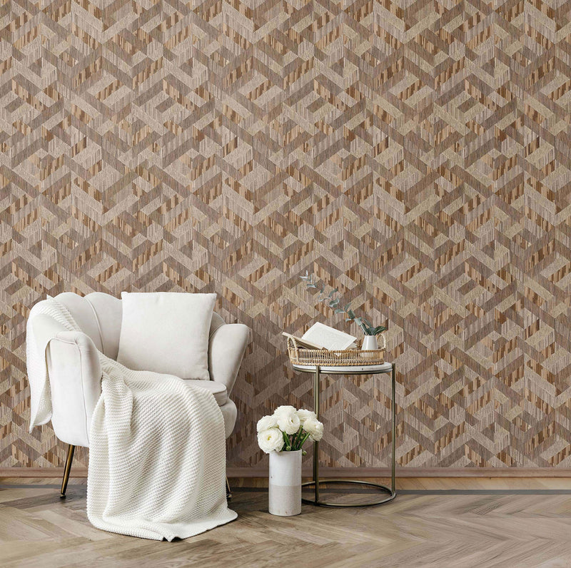 Holzoptik Beige & Brown Boho Fine Linen Wallpaper by Galerie