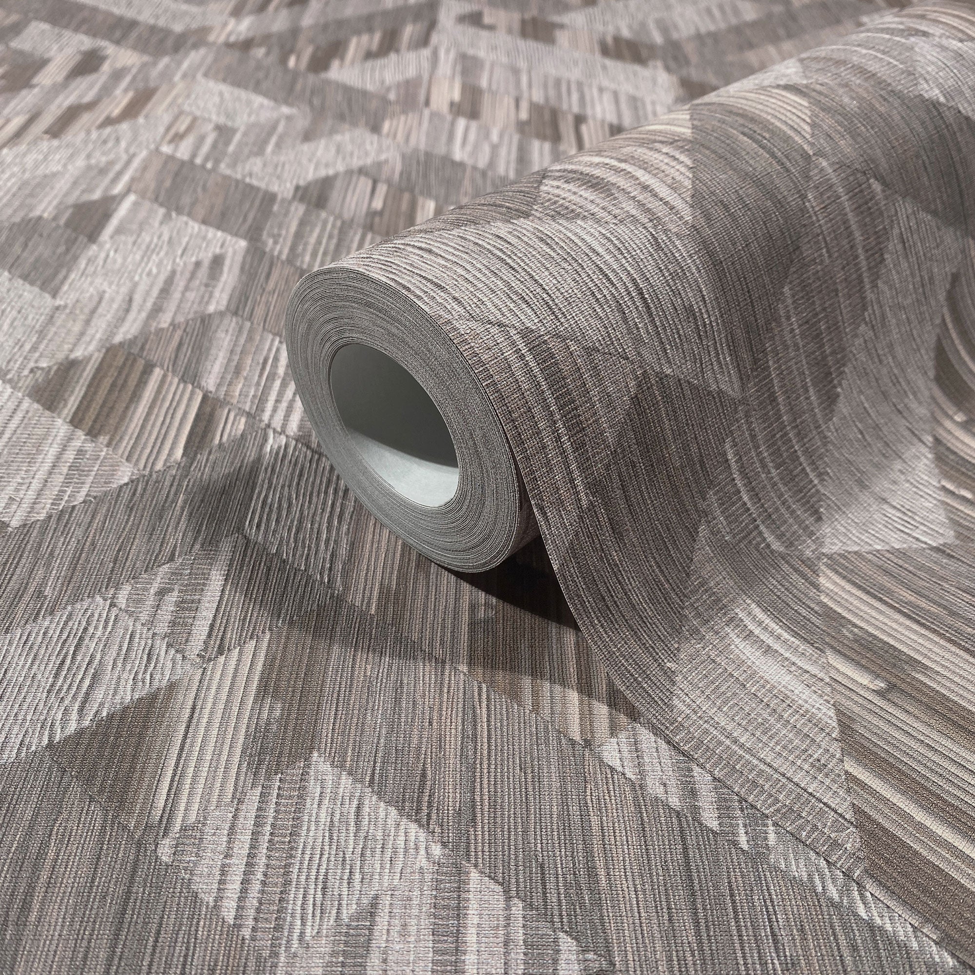 Holzoptik Grey & Brown Boho Fine Linen Wallpaper by Galerie