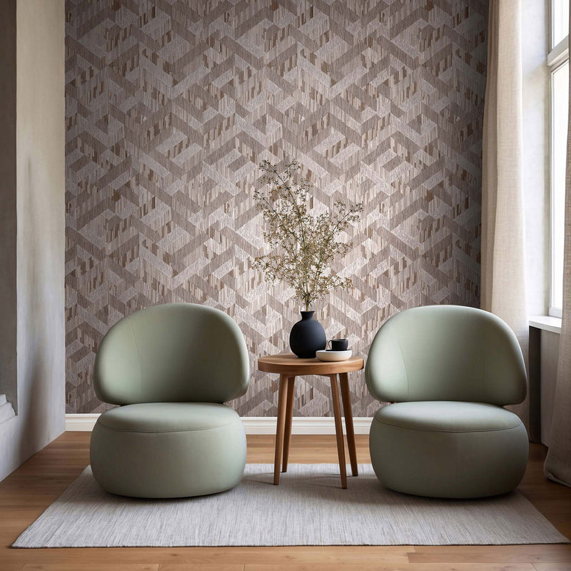 Holzoptik Grey & Brown Boho Fine Linen Wallpaper by Galerie