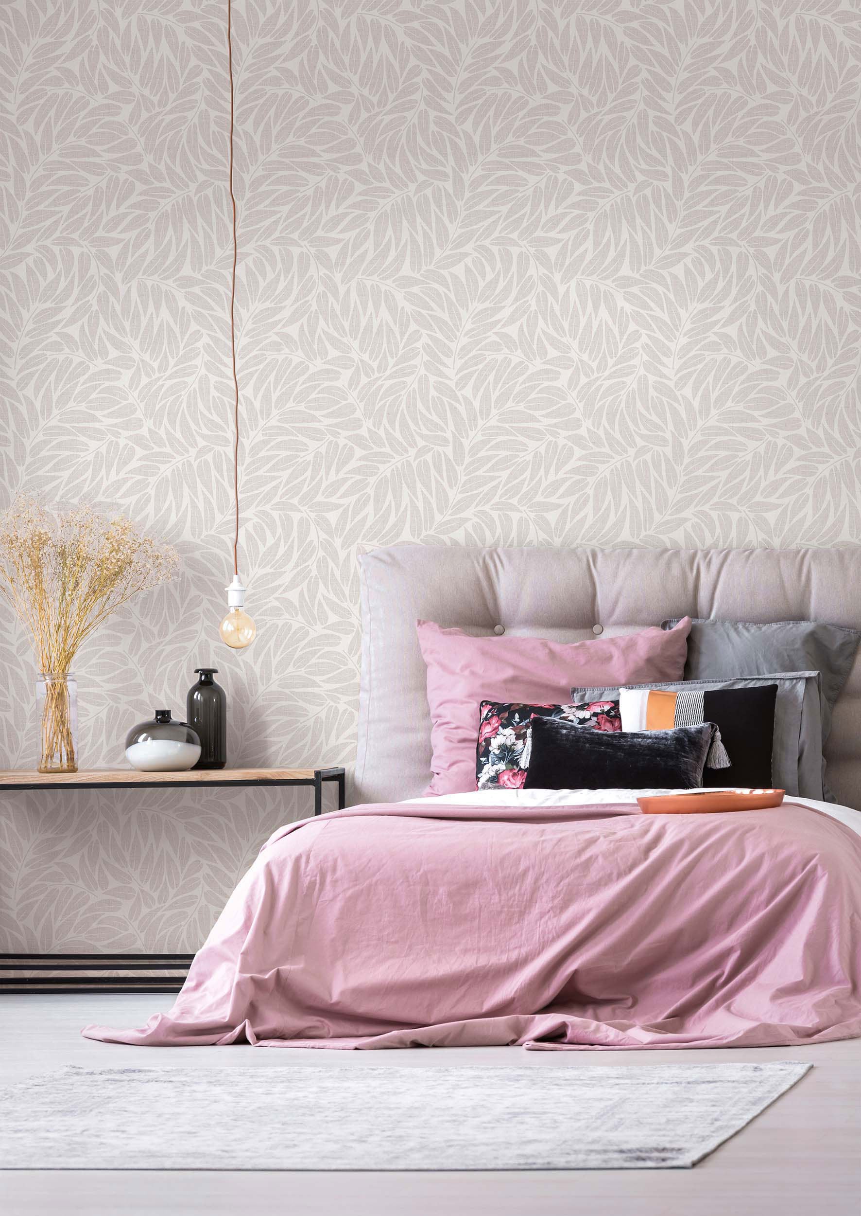 Floral Grey Boho Fine Linen Wallpaper by Galerie