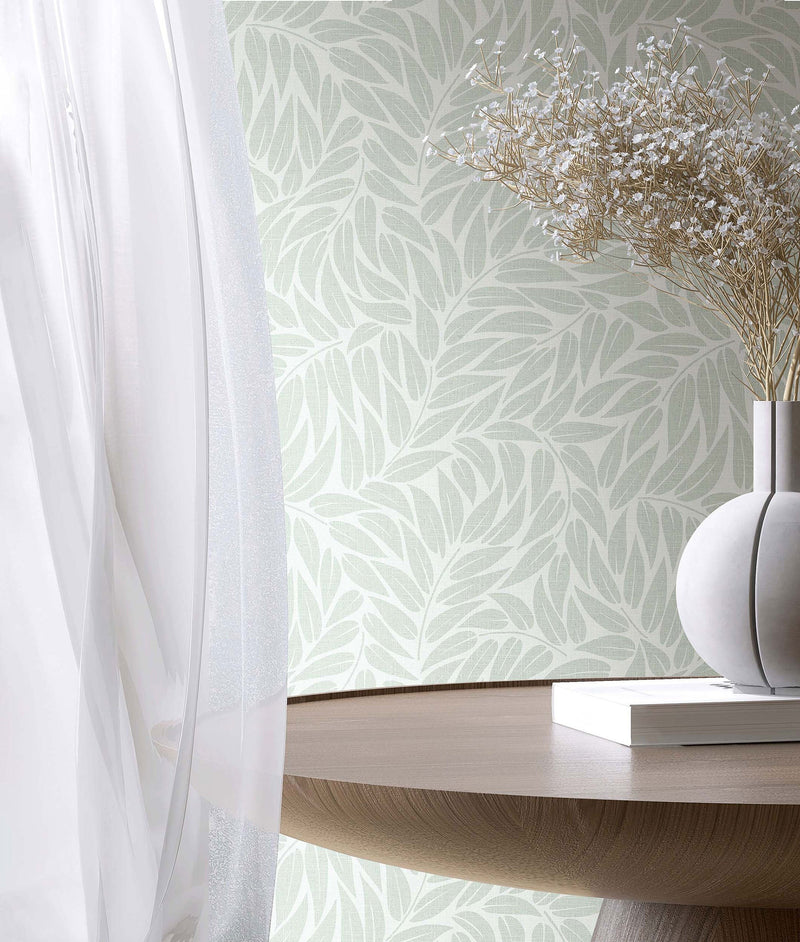 Floral Green Boho Fine Linen Wallpaper by Galerie