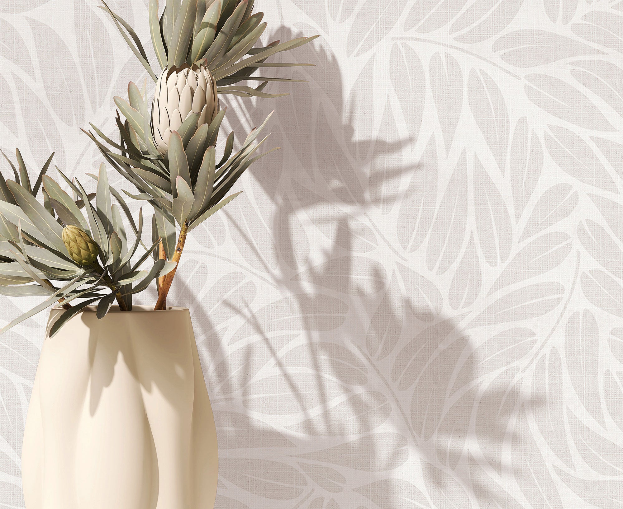 Floral White & Grey Boho Fine Linen Wallpaper by Galerie