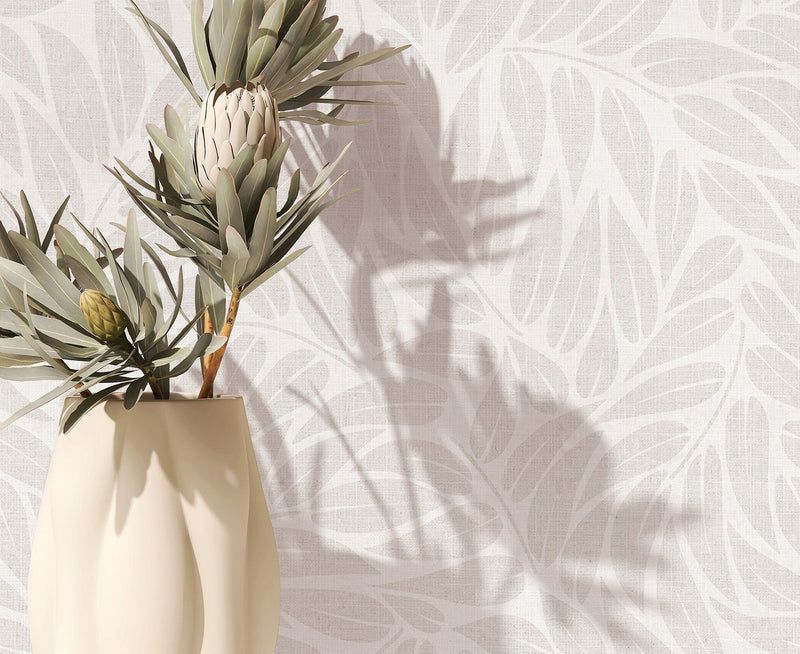 Floral White & Grey Boho Fine Linen Wallpaper by Galerie