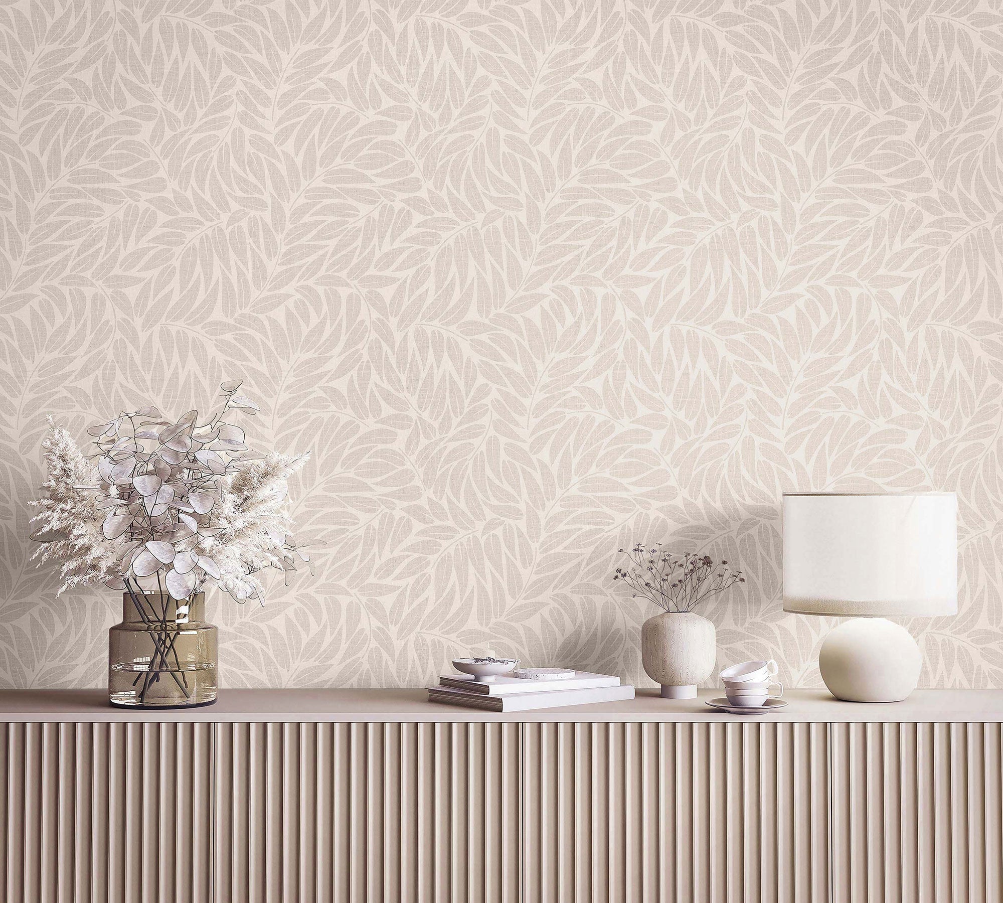 Floral Beige Boho Fine Linen Wallpaper by Galerie