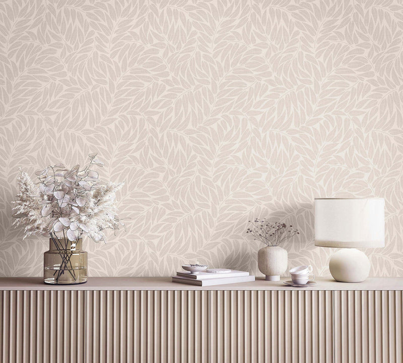 Floral Beige Boho Fine Linen Wallpaper by Galerie