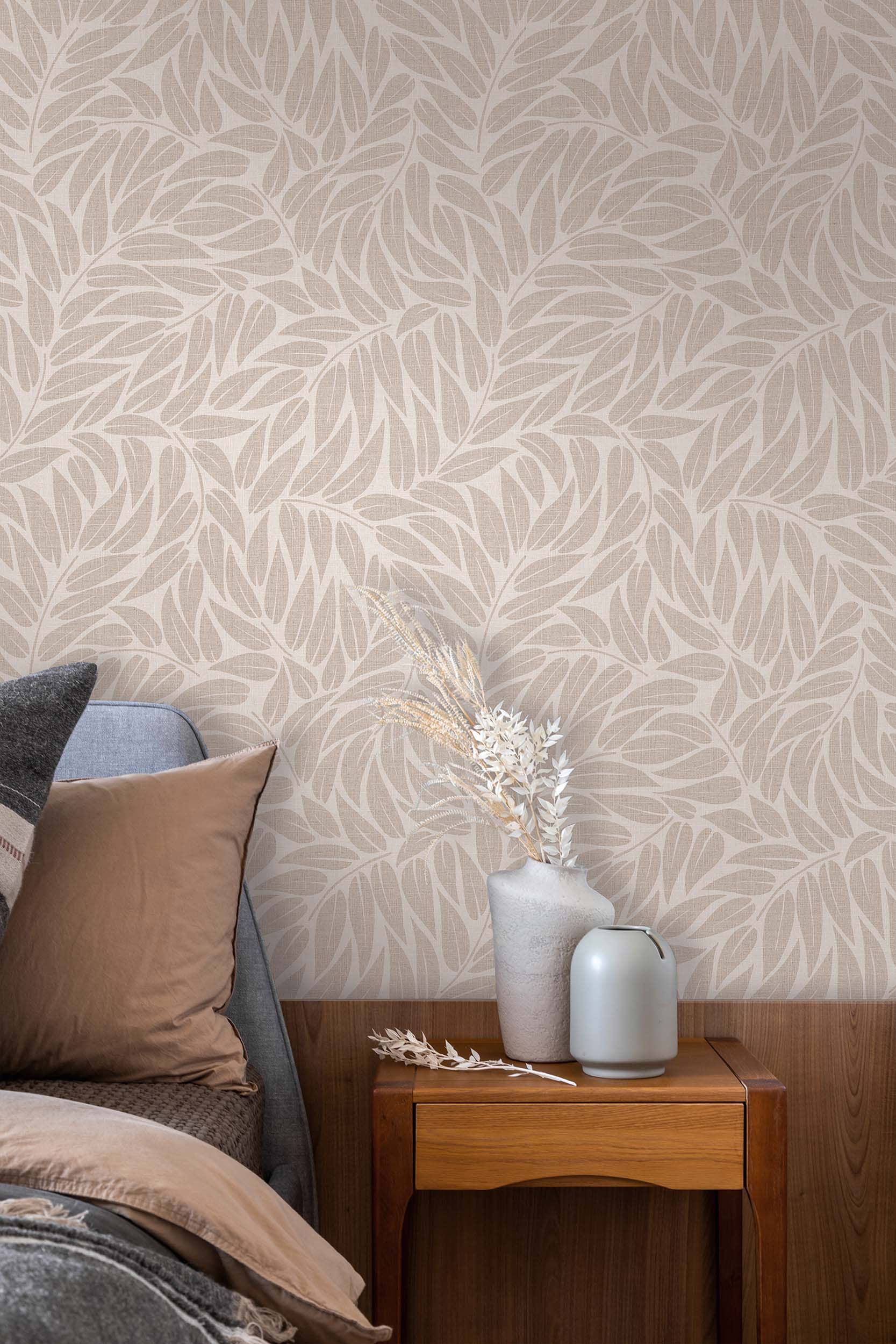 Floral Beige & Brown Boho Fine Linen Wallpaper by Galerie
