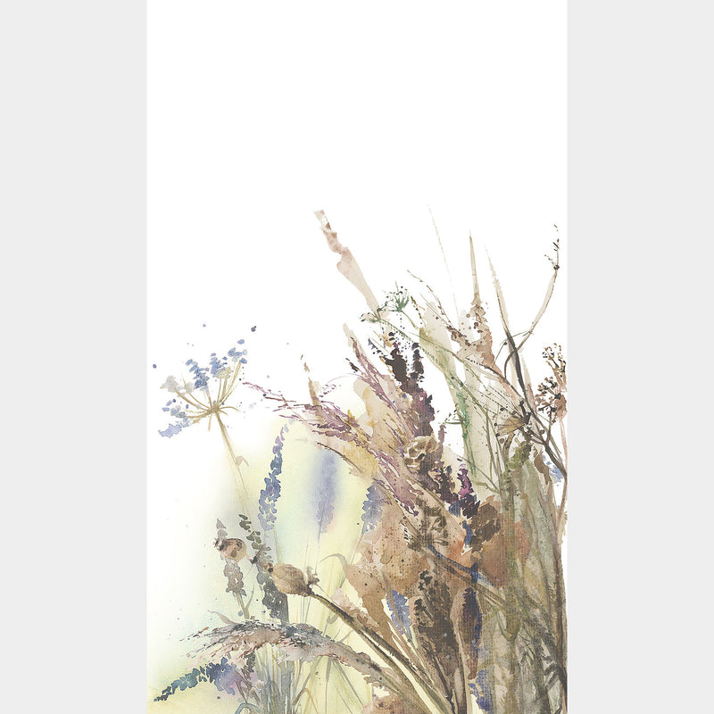 Floral White, Beige & Green Boho Fine Linen Mural by Galerie