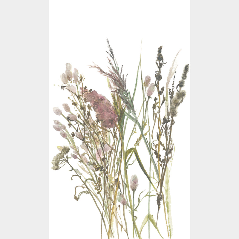 Floral White, Beige & Green Boho Fine Linen Mural by Galerie