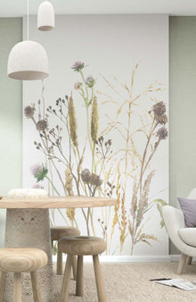 Floral White & Beige Boho Fine Linen Mural by Galerie