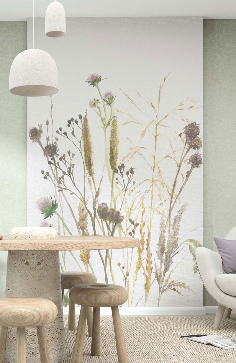 Floral White & Beige Boho Fine Linen Mural by Galerie