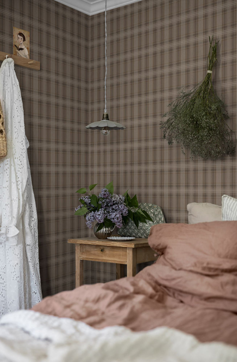 3579 Tailor´s Tweed Dark Brown Cottage Garden Wallpaper by Boråstapeter