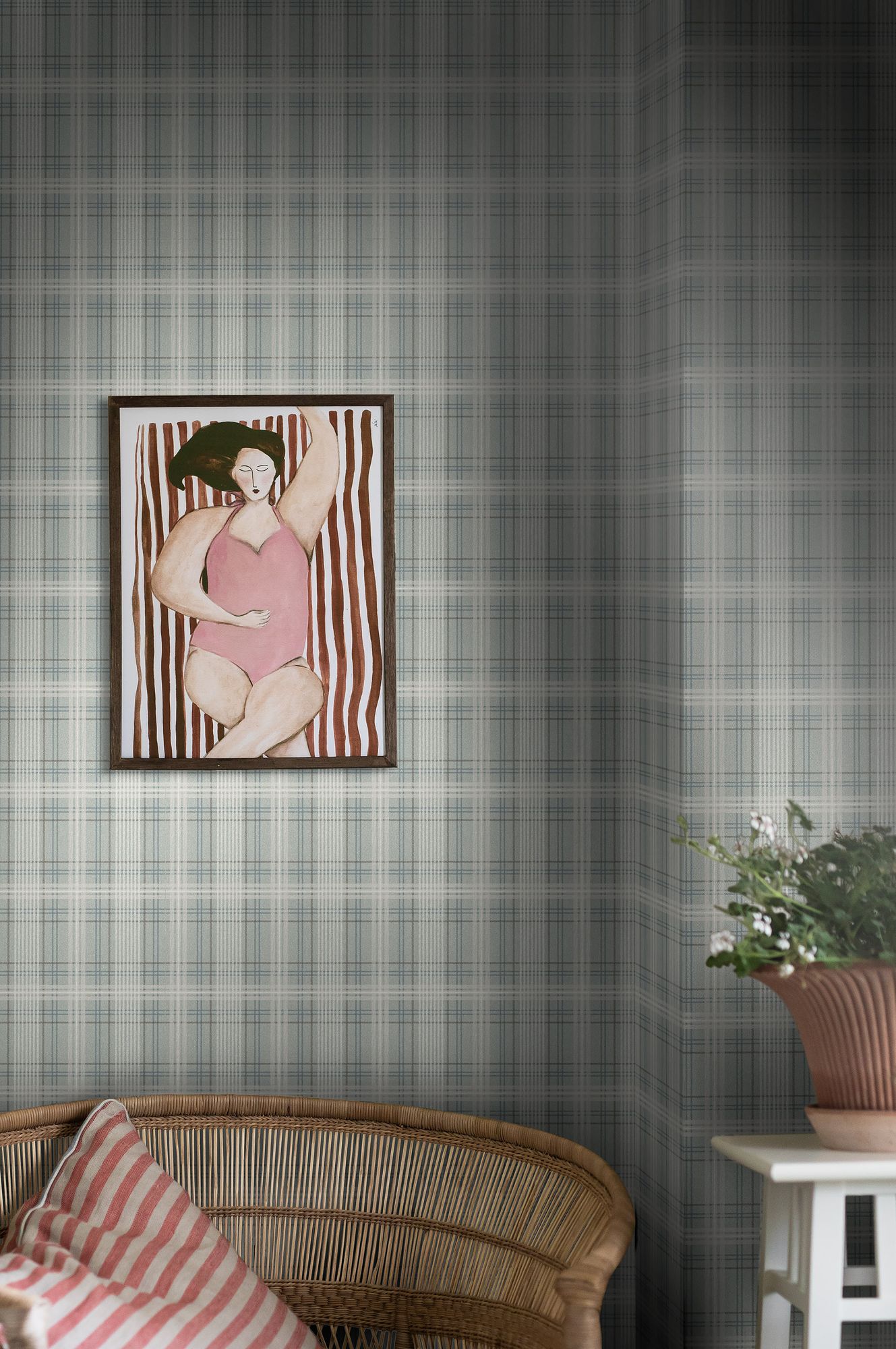 3580 Tailor´s Tweed Light Turquoise Cottage Garden Wallpaper by Boråstapeter