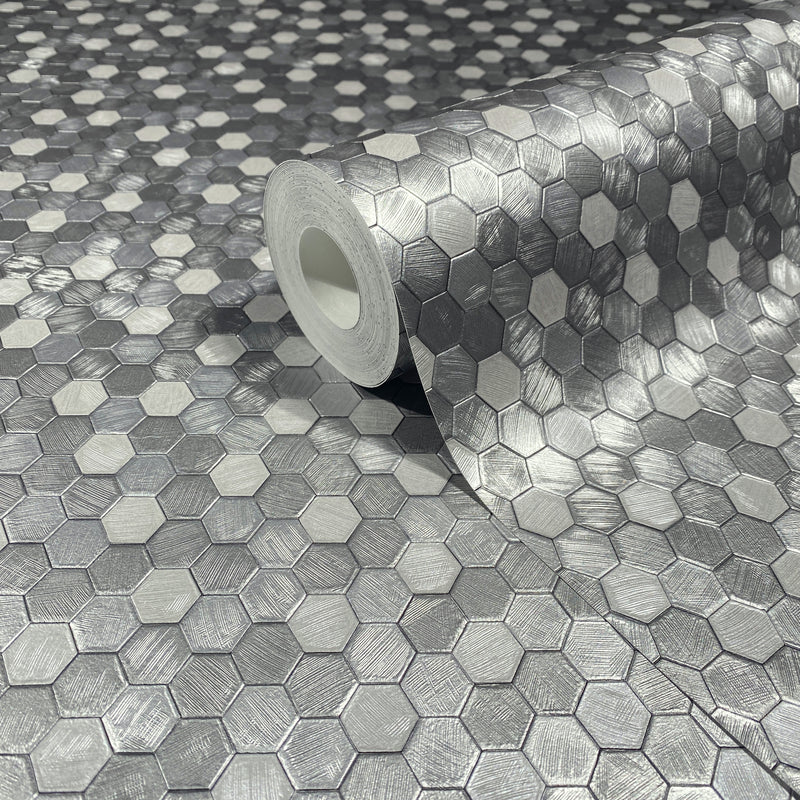 35814 Tile optics Silver Grey Wallpaper by Galerie