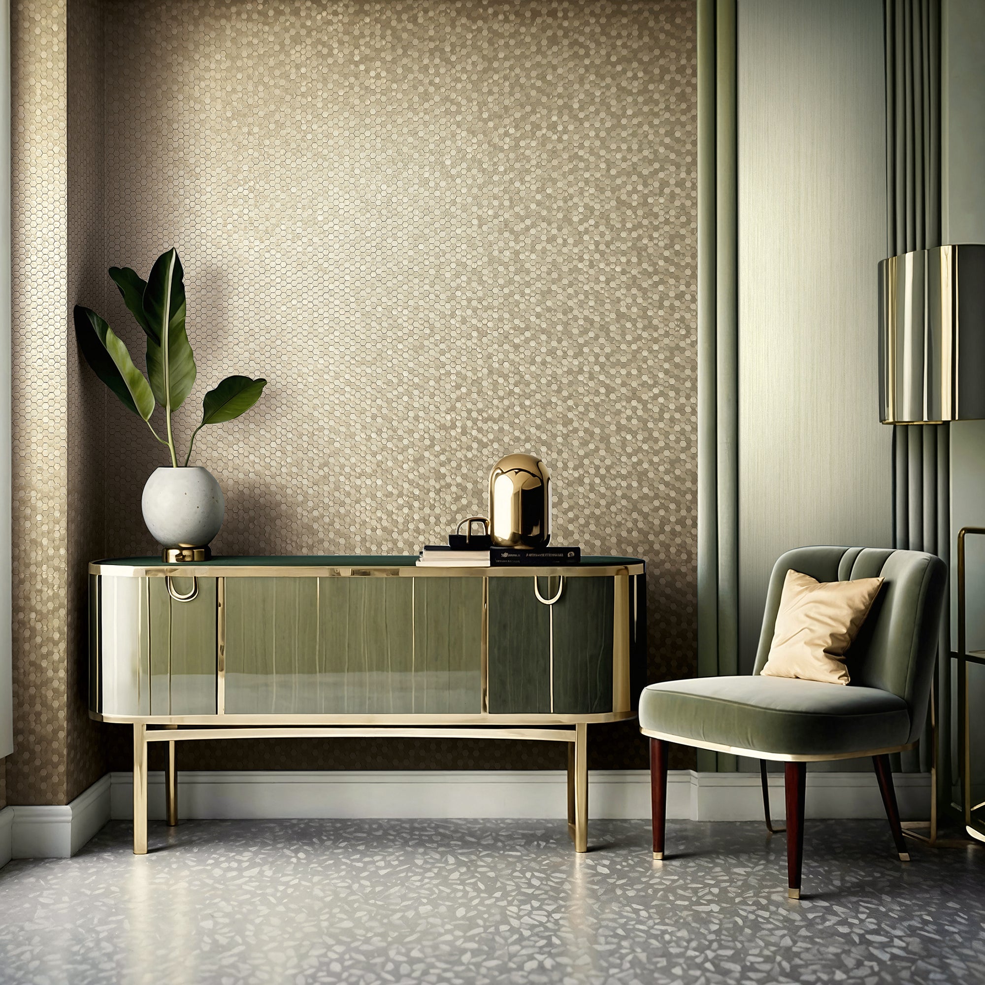 35816 Tile optics Gold Wallpaper by Galerie