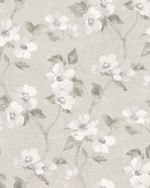 Helen´s Flower Light Grey Cottage Garden Wallpaper by Boråstapeter
